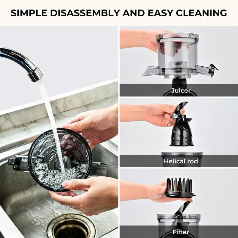 Cold Press Juicer with 5.3" Wide Feed Chute – High Juice Yield, Easy Clean, Whole Fruit Masticator